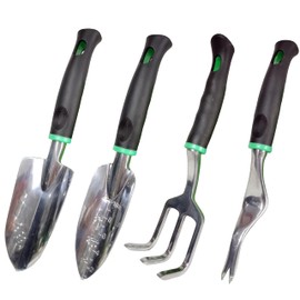 DONSP1986 Garden Tools Set, 4 Piece Aluminum Hand Tool Kit with Ergonomic Handle, Heavy Duty Gardening Tools Include Hand Trowel, Transplant Trowel, Hand Rake and Weeder for Man and Women (Green)