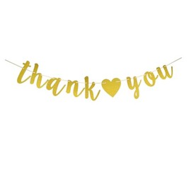 SNFHWL Thank You Banner, Gold Paper Sign For Thanksgiving Day Party Supplies, Thank You/Friendsgiving/Bridal Shower/Wedding Engagement Party Bunting Garlands Backdrops
