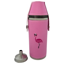 Giggle Golf Flamingo 8 oz Pink Flask With 4 Shot Glasses & 1 Funnel