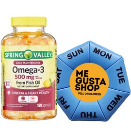 Spring Valley Omega 3 500mg 180 Softgels from Fish Oil Dietary Supplements Includes Pill Organizer