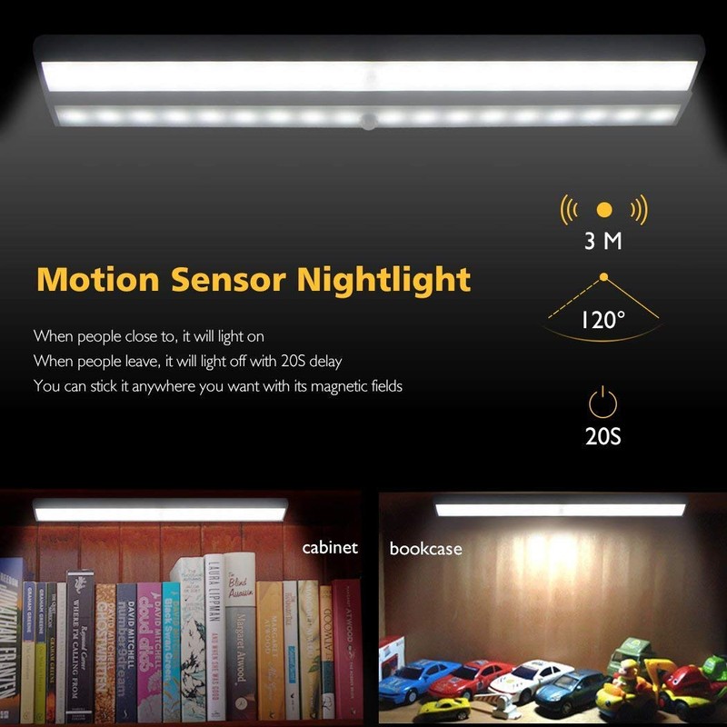 Wireless Motion Sensor Cabinet Lights 10-LED USB Rechargeable Closet Lights