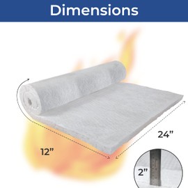 Ceramic Fiber Insulation Blanket - 2" Thick x 24” x 12" - 2400F 8# - High Temperature Fire Proof Insulation Baffle for Stove, Forge, Furnace, Kiln, Chimney, Boiler, Fire Brick, Fireplace, Pizza Oven