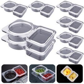 Double Compartment Condiment Containers with Lids, 2024 New Disposable 2 Compartment Snack Containers, Portion Cups Reusable Plastic Snack Container for to-go Sauce, Sampling, Travel Snack - 8 Pcs