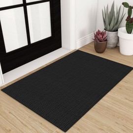 KOZYFLY Alfombra Lavable de 2 x 3 pies, pequeña Alfombra de Entrada para Puerta Interior, Alfombra con Respaldo de Goma, vestíbulo, Negro/Gris Oscuro
