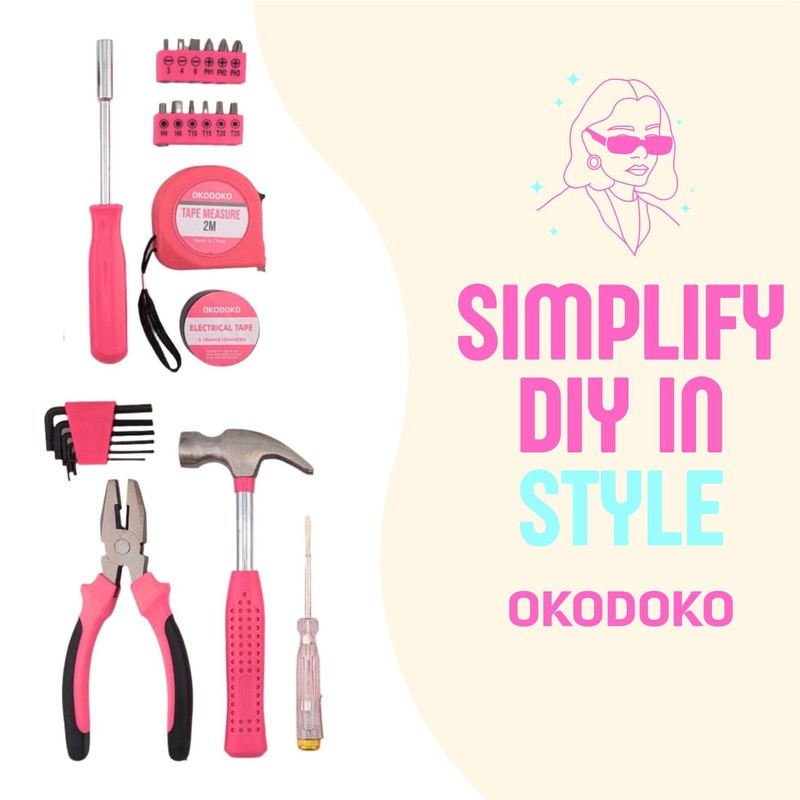 24pc Pink Tool Kit for Women – Mini DIY Household