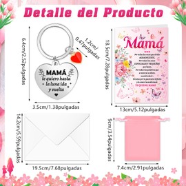 DPKOW Regalo para Mamá, Te quiero Mamá Tarjeta con Sobre + Llavero para Mamá Regalo Feliz Día de la Madre, Gracias Mamá Tarjeta Llavero para Mamá Navidad Cumpleaños Regalo San Valentín Mamá