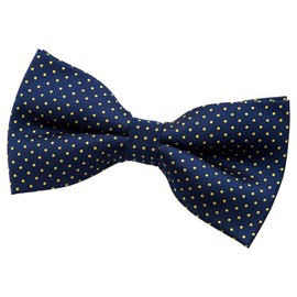 Retreez Men Modern Mini Polka Dots Woven Microfiber Pre-tied Bow Tie (5") - Navy Blue with Yellow Dots