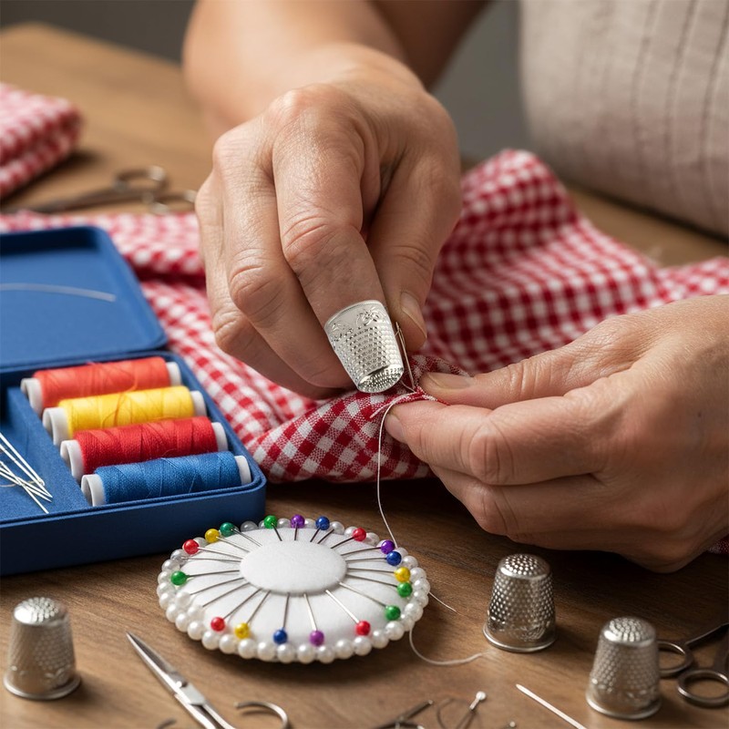 Wellrun 4pcs Sewing Thimble Finger Protectors,Metal Finger Guard,Embroidery Fingertip Rings