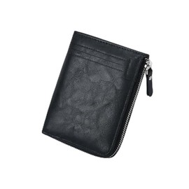 AdiStylinno Men's Wallet, Leather Minimalist Card Holder Wallet with Zipper Bifold Wallet Card Case (Black)