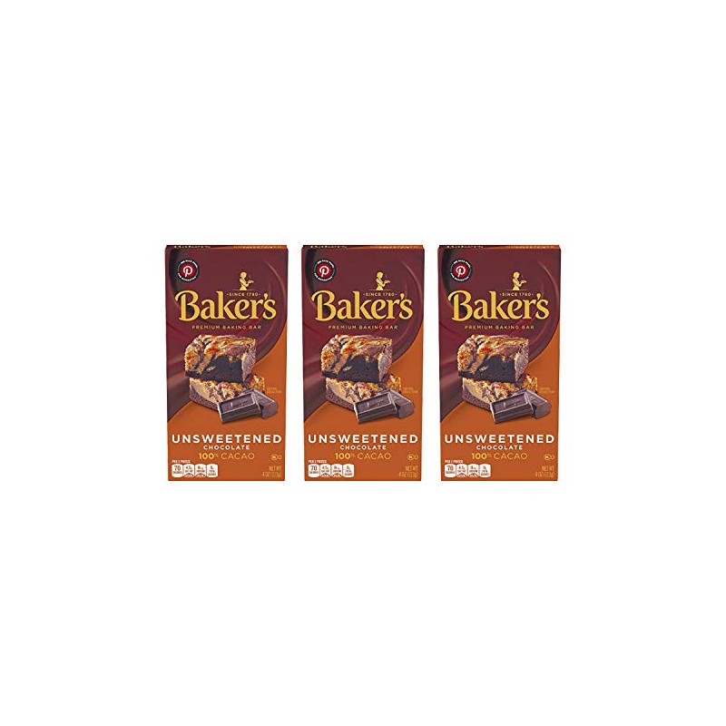 Baker's Unsweetened Baking Chocolate Bar, 4 Oz (Pack of 3)