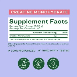 Bloom Nutrition Creatine Monohydrate Powder, Raspberry Lemon Flavor, 40 Servings