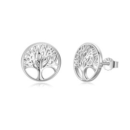 Lydreewam Tree of Life Earrings for Women 925 Sterling Silver Tree of Life Stud Earrings for Birthday Mother's Day Christmas Diameter 12 mm, Sterling Silver, No Gemstone