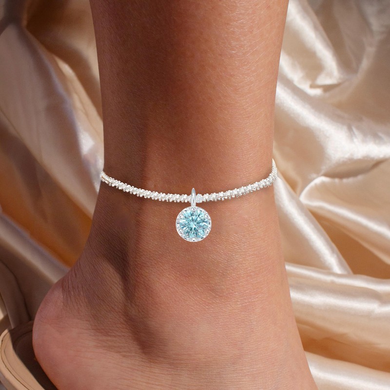 Wellike Silver Ankle Bracelets For Women Waterproof March Birthstone Anklets