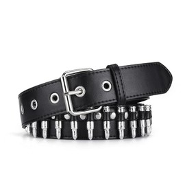 FOCAST Black Studded Belt Punk Rock Rivet Belt Grommet Threads belt with Bright Metal Pyramid for Women Men (Bullet Belt, Fit Pant 27-32 inch)