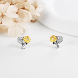 Elephant Earrings 925 Sterling Silver Elephant Sunflower Earrings Cute Animal Jewelry Gifts for Women