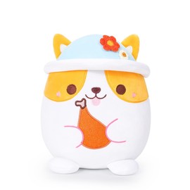 AIXINI Cute Corgi Plush Pillow 8" Dog Stuffed Animal, Soft Kawaii Corgi Plushie with Hat Outfit Costume Gift for Kids