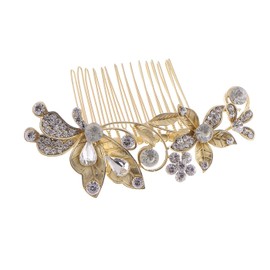 Alilang Golden Tone Flower Leaf Crystal Rhinestone Elegant Bridal Hair Comb