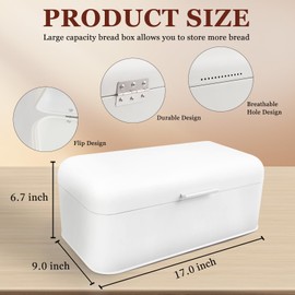 ENLOY Extra Large White Bread Box for Countertop, Stainless Steel Bread Storage Bin, Vintage Bread Box, Large Capacity Bread Keeper Holds Large Loaves