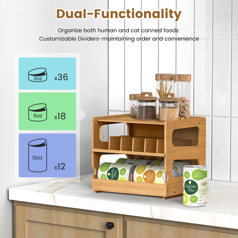 Teamkio Can Organizer for Pantry, Bamboo Pantry Organizer, 2 Tier