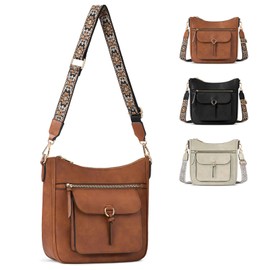 RAINSMORE Crossbody Bag for Women PU Leather Purses for Women Crossbody Waterproof Shoulder Bag Trendy for Work Casual, Brown
