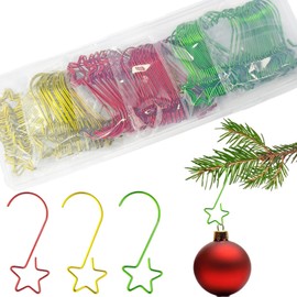 IAXSEE 150 PCS Ornament Hooks Multicolor Christmas Ornament Hooks Christmas Tree Decoration S-Shaped Hangers Wire Hooks with Box Red Green Yellow (Star Shape)