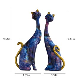 Octdays 2 Pcs Cat Statues Cat Couple Sculptures Set Modern Resin Figurines for Home Decor Living Room Bookshelf Office Desk Decoration Gifts for Cat Lover