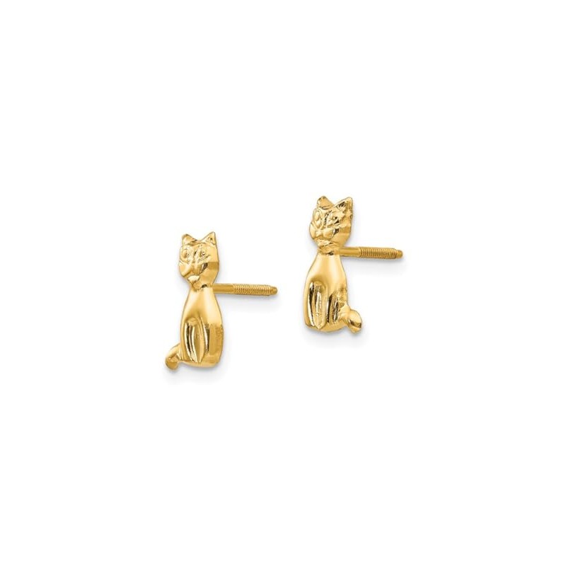 Small 14K Yellow Gold Cat Charm Post Earrings