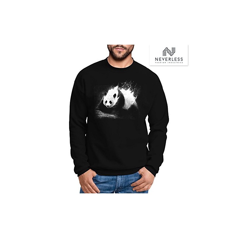 Neverless Men's Panda Splash Crew Neck Sweatshirt, Panda Splash Black