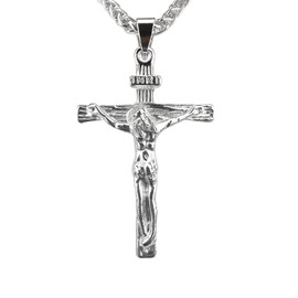 ORENTINI 3.5mm 22.5" Figaro Chain Necklace With 18K Gold or 925 Silver Plated Cross Pendant with Jesus INRI Crucifix and Lobster-Claw-Clasp for Men, Women With Gift Box, 925 Sterling Silver Plated, No