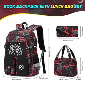 Scothen Boys Backpack, Cool Luminous School Backpacks for Boys with Lunch Bag Pencil Case, Kids Backpack Kindergarten Elementary Middle School Book Bags for Teen Boys Children with USB Charging Port