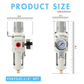 EBEIZZI 3/8" NPT Compressed Air Combination Filter Regulator Combo - Regulator, Filter & Gauge for Air Compressor,Semi-Auto Drain, Metal Bracket, 0-150 psi Gauge Air Tool Compressor