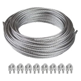 Goleray Shade Sail Hardware Kit with 27FT Cable Wire Rope for Rectangle Triangle Sunshade Installation, 3/16" Stainless Coated Cables for Garden String Light Hanging, Included 8 Pcs Clamps