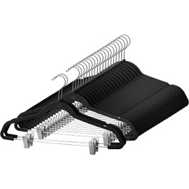 Hangerman Basic Hangers, Suede Hangers, Bottom Hangers, Non Slip Hangers, Clip Hangers, Multifunctional Hangers with Strong Clips, Black, 10 Pieces