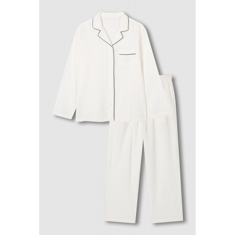 JAJU [JAJU/자주] 여 이중지 파자마 세트_아이보리 [JAJU] Women's Double Fabric