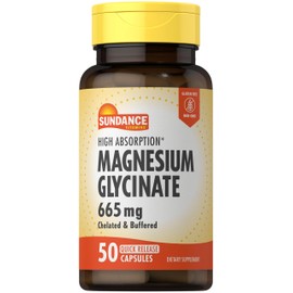 Sundance Magnesium Glycinate Capsules | 665 mg | 50 Quick Release Pills | Non-GMO and Gluten Free Supplement