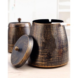 Outdoor Cigar Ashtray with Lid, 4 Holder Design, Windproof, Retro Patio Decor (Large)