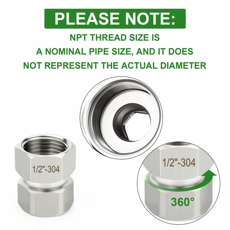 TAISHER 2PCS 304 Stainless Steel Flexible Movable Connector, 1/2" NPT