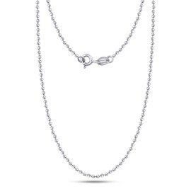 Bead Ball Dog Tag Chain Necklace for Women and Men Italian Crafted 1.5mm link Chain 18 Inch 14K White Gold Over 925 Sterling Silver with Spring Ring Clasp