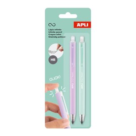 APLI 20065 Pack of 2 Mechanical Pencils HB Grey Infinity with Lilac and Green Sleeves