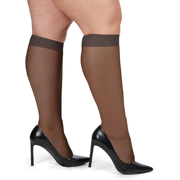 Silky Sheer Curvy Knee High Stockings 2 Pack，Anti hook silk