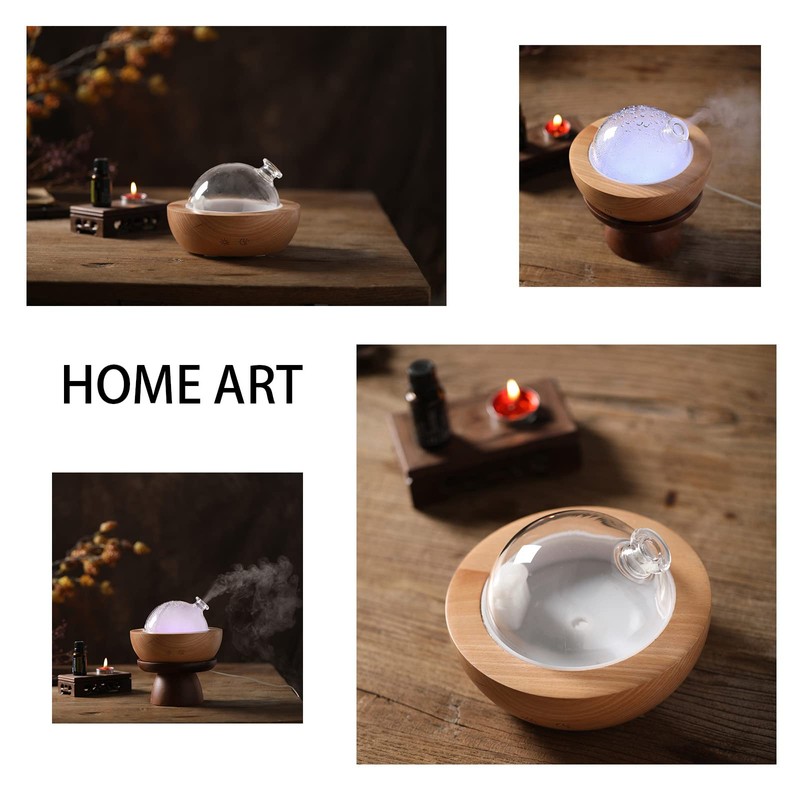 Fancemot Glass Essential Oil Diffuser with Real Wood Base, 180ml