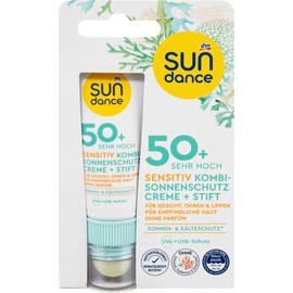 SUNDANCE 3er-Set Sonnenschutz: 2 x Sensitiv Kombi SONNENCREME & LIPPENPFLEGESTIFT für empfindliche Ohren, Lippen & Gesicht, LSF 50+ (2 x 23 ml) + After SUN Sorbet hautberuhigend (200 ml), 246 ml