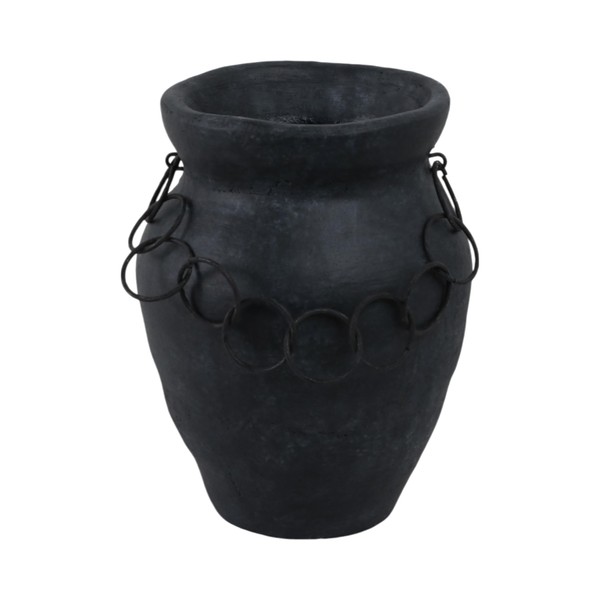 10x8 Rustic Terracotta Vase with Chain, Black