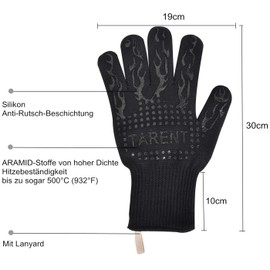BBQ Gloves - Heat Resistant up to 500°C, 1 Pair, High Quality Extra Long Oven Gloves, Oven Gloves, Baking Gloves, by Tarent