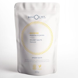 WholyMe Epsom Salt Bath Salts - Natural Bath Soak for Muscle and Joint Recovery with Arnica, Frankincense and Eucalyptus Essential Oil - Great for Post Workout and Relaxation - 200g