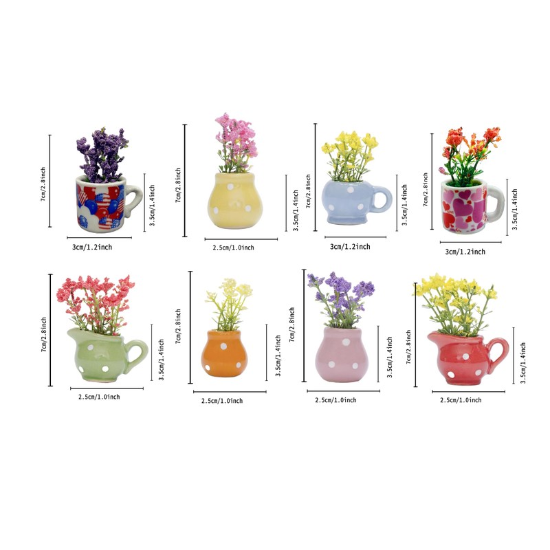 8PCS Mini Ceramic Flower Vase Fridge Magnets - Cute Tiny