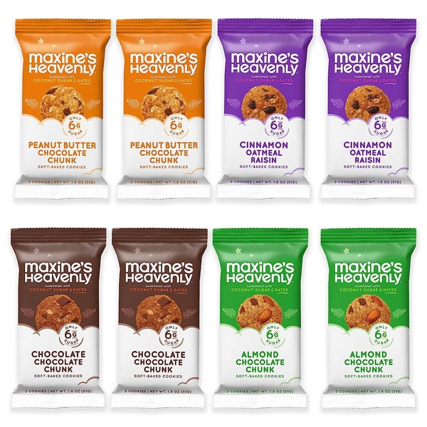 Maxine's Heavenly Gluten Free Cookies - Soft Baked Variety Pack | Healthy Cookies Individually Wrapped | Dairy Free, Vegan, Non GMO, Natural Ingredients (8 Count)