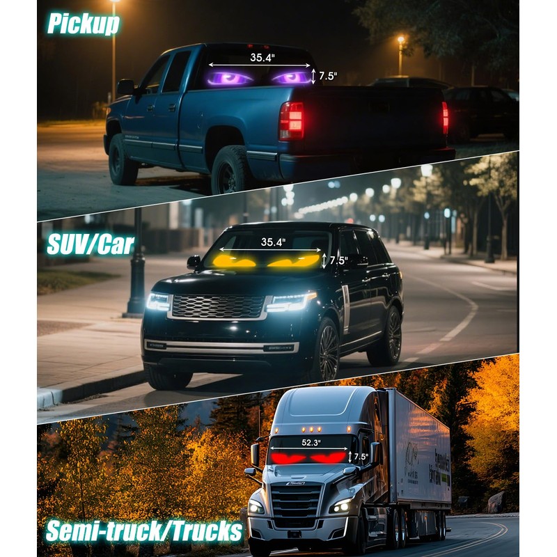 LED Devil Eyes for Truck Windshield, Extra-Large 52.3"x7.5" 1Pcs Eye