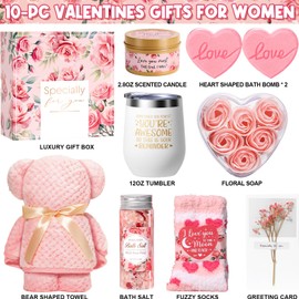 Birthday Gifts for Women, Rose Bath Spa Gifts Baskets Care Package Self Care Gifts Relaxation Gifts Pink Romantic Anniversary I Love You Gifts Mothers Day Gifts for Mom Women Her Friends Wife Sister