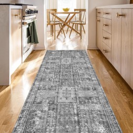 YARNSCAPE Vintage 2'6'' x 8' Washable Area Rug - Stylish Indoor Rug for Living, Dining or Bedroom - Lightweight Carpet with Non-Slip Backing - Foldable for Easy Placement and Maintenance - Grey